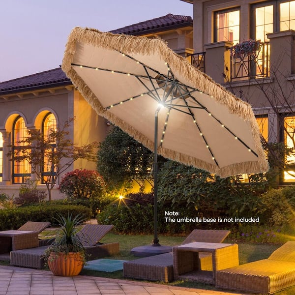 Gymax 10 ft. Solar Lighted Thatched Tiki Patio Umbrella Gymax 10 ft. Solar Lighted Thatched Tiki Patio Umbrella