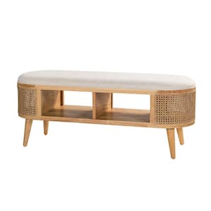 latoya 47 in. W x 16 in. D x 19 in. H Ivory Storage Bench with Solid Wood Legs