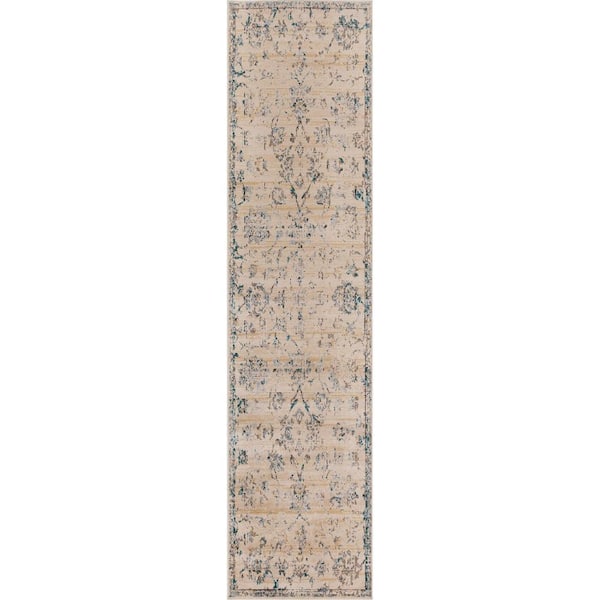 Basilio Teal 2 ft. 7 in. x 8 ft. Modern Farmhouse Medallion Polypropylene Area Rug
