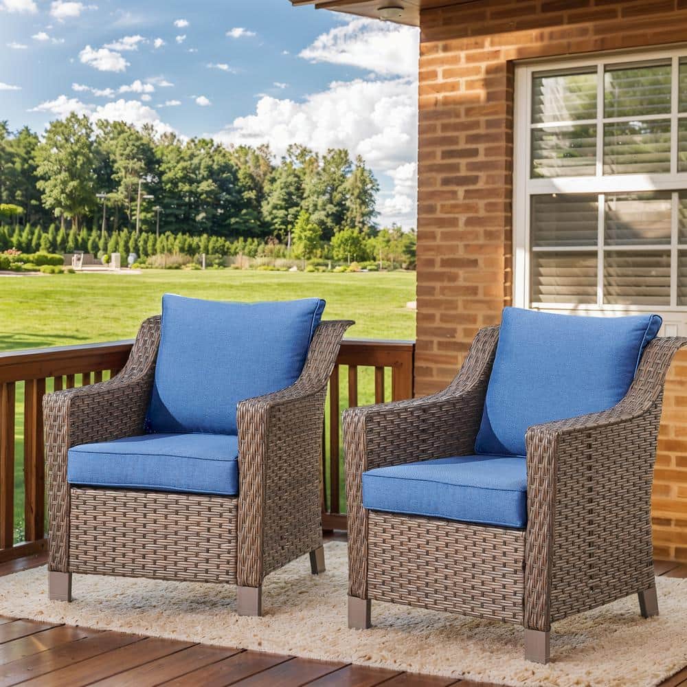 Frazee Brown Patio Club Chair Set 2-Piece Outdoor Lounge Chair with Thick CushionGuard Blue Cushions price history on PriceWatchPro