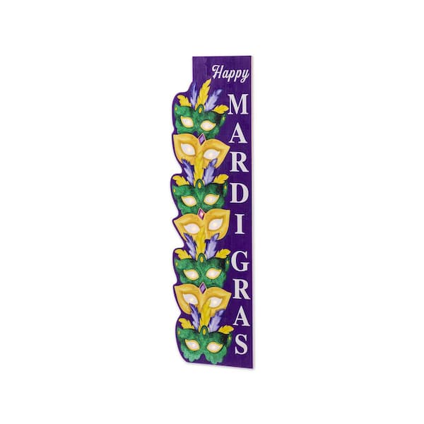41.75 in. H Mardi Gras Lighted Wooden Stacked Masks Porch Decor with Timer