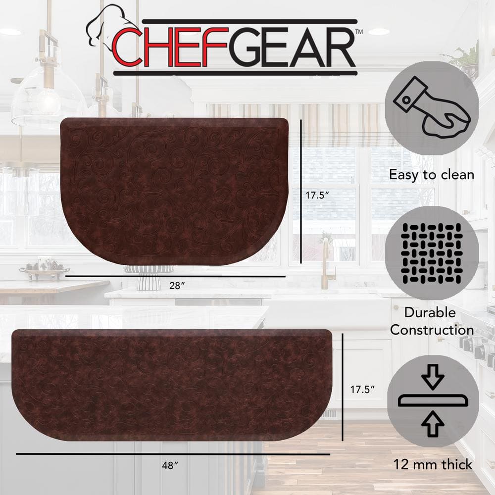 Red Faux Leather Anti-Fatigue Kitchen Mat Set