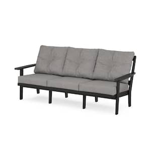 Oxford Plastic Outdoor Deep Seating Couch in Black with Grey Mist Cushions