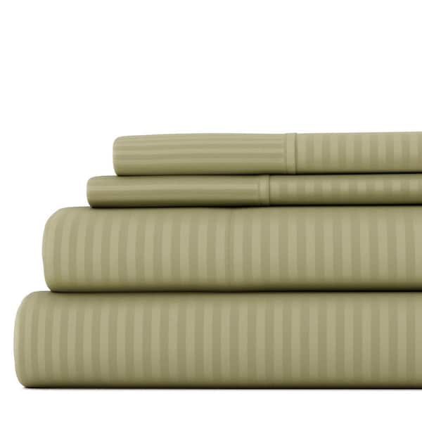 Becky Cameron 4-Piece Sage Striped Microfiber Queen Sheet Set