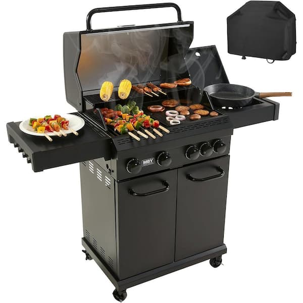 4-Outdoor Gas Grills with Burners, Portable Propane Grill, Power 50000-Watts, 19.3 in. with Grill Cover, Black