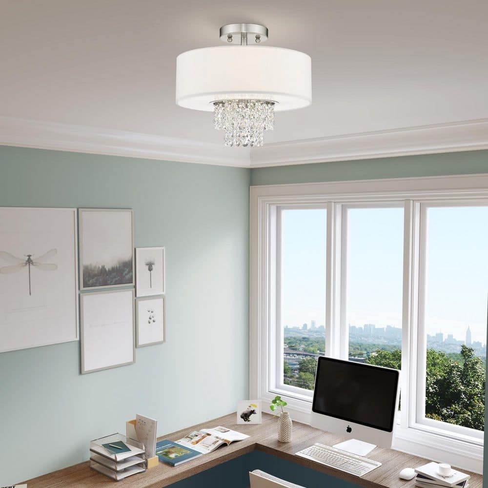 Carlisle Brushed Nickel 2-Light Drum Semi-Flush Mount with Crystal Accents