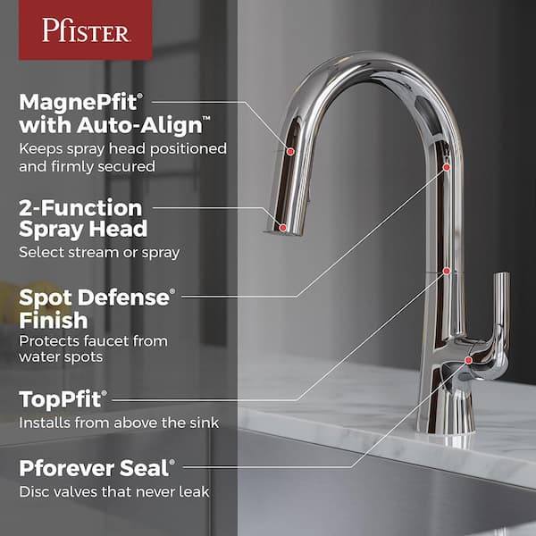 Beringer 1-Handle 15.6875 in. H Pull Down Sprayer Kitchen Faucet with 360° Spout Swivel in Polished Chrome