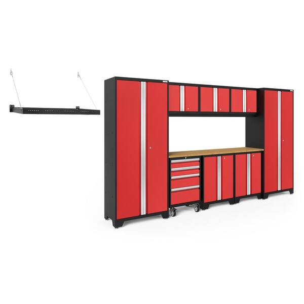 NewAge Products Bold Series 132 in. W x 76.75 in. H x 18 in. D 24-Gauge Steel Garage Cabinet Set in Red (9-Piece)