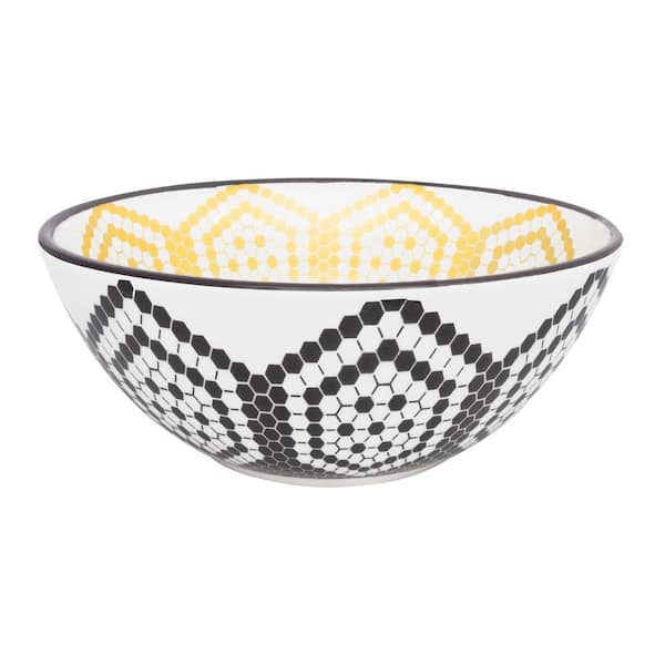 Manhattan Comfort Full Bowl 20.29 oz. Black and Yellow Earthenware Soup Bowls (Set of 12)