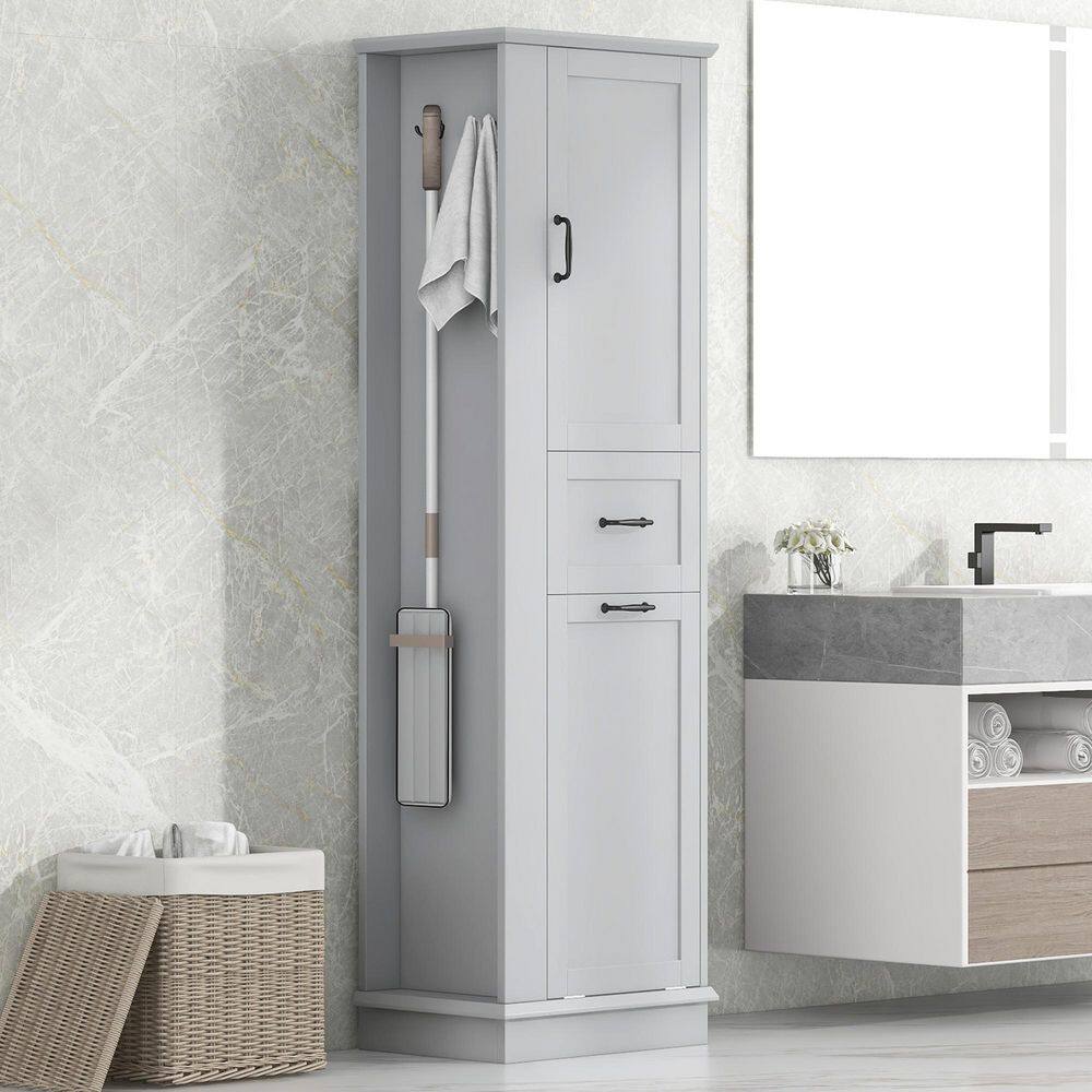 20.3 in. W x 13.8 in. D x 67.8 in. H Gray Linen Cabinet, Storage Cabinet with Tilt-Out Basket, Two Side Hooks price history on PriceWatchPro