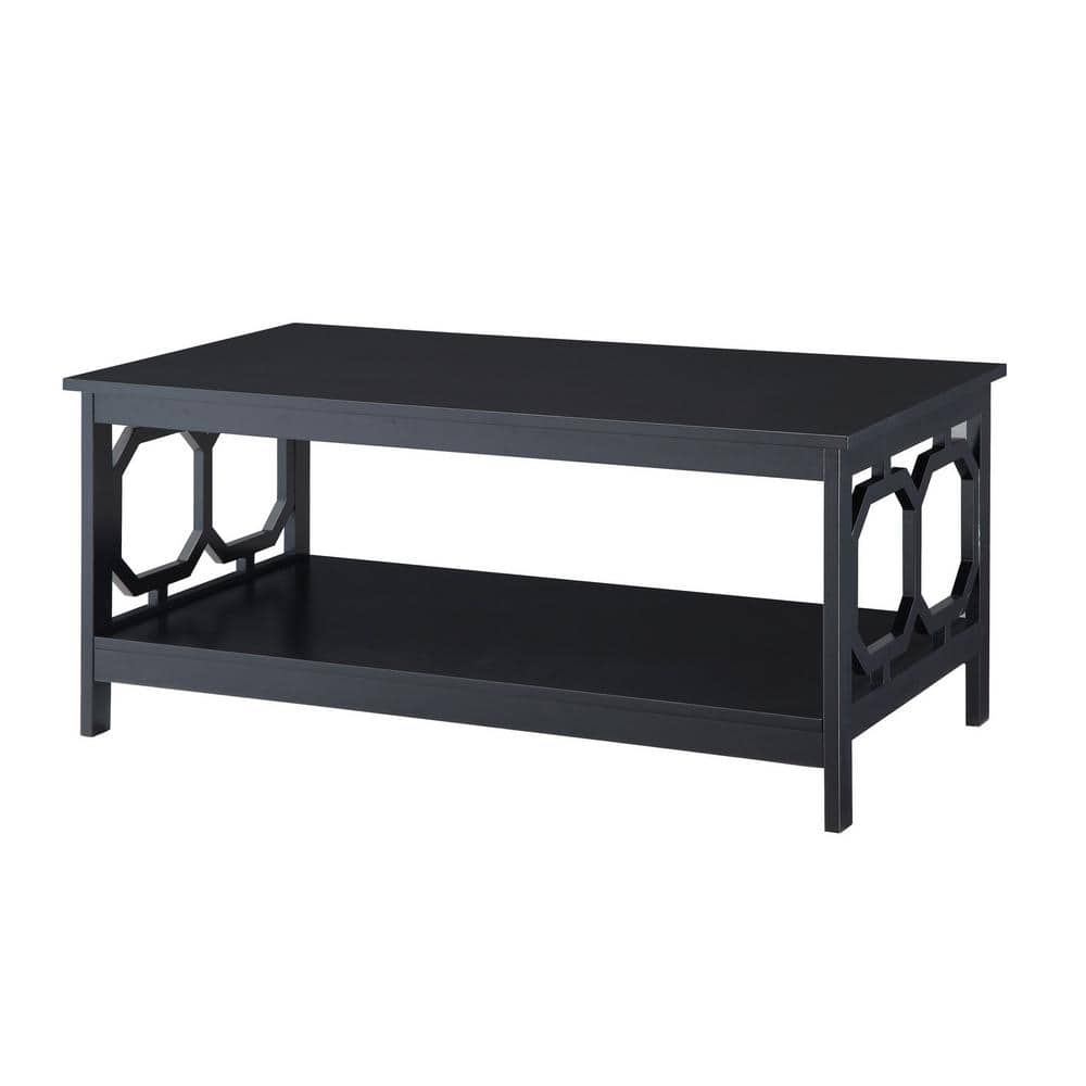 Omega 40'' Rectangular Black Wood Coffee Table with Shelf