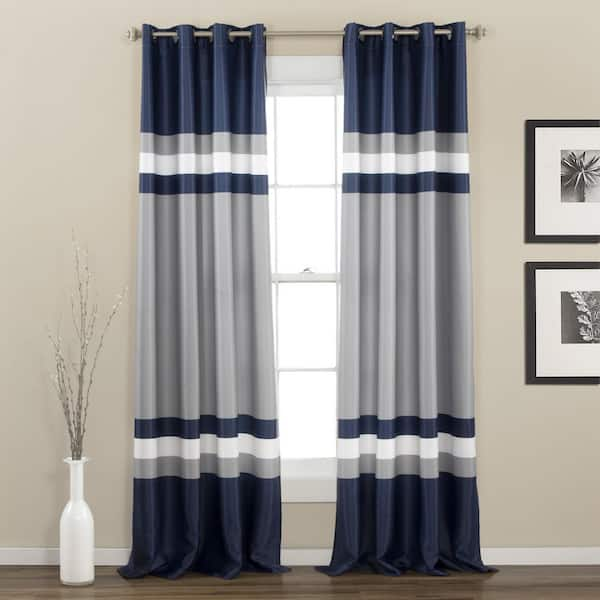 HOMEBOUTIQUE Alexander Stripe Light Filtering Window Curtain Panels Navy 52x95 Set