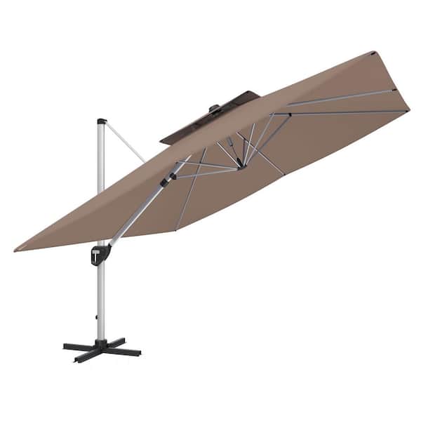 Clihome 11 ft. Patio Umbrella Outdoor Square Double Top Umbrella in Brown(without Umbrella Base)