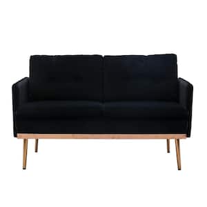 55.91 in Wide Square Arm Unique Design Modern COOLMORE Accent Velvet Straight 2-Seats Sofa with Stainless Feet in Black