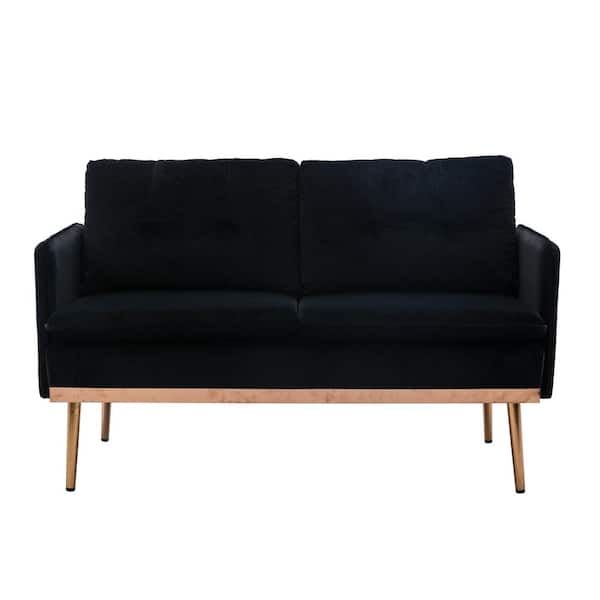 Westsky 55.91 in Wide Square Arm Unique Design Modern COOLMORE Accent Velvet Straight 2-Seats Sofa with Stainless Feet in Black