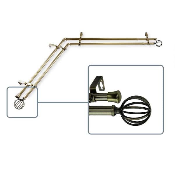 Unbranded 66 in. to 120 in. Adjustable 13/16 in. Corner Window Double Curtain Rod in Antique Brass with Leoni Finials