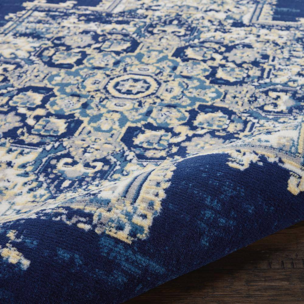 Navy Blue Medallion Round Synthetic Large Rug