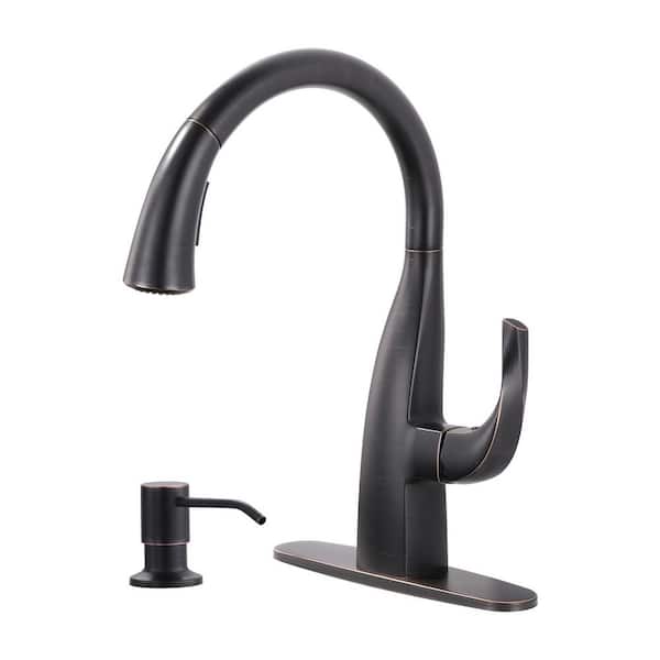 15.4 in. Single Handle Pull Down Sprayer Kitchen Faucet with 360 Degree Spout Swivel in Oil Rubbed Bronze