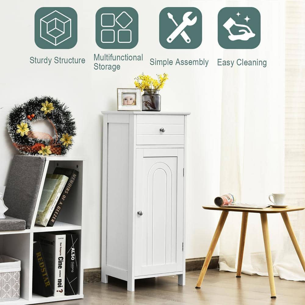 Abilene White MDF Living Room Storage Cabinet with Drawer & Shelves