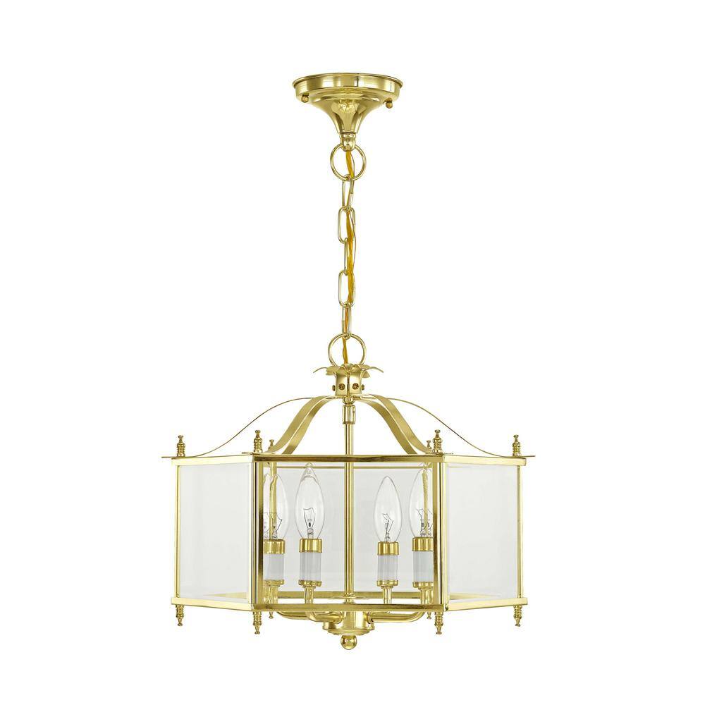 Livingston Polished Brass 4-Light Pendant with Clear Beveled Glass