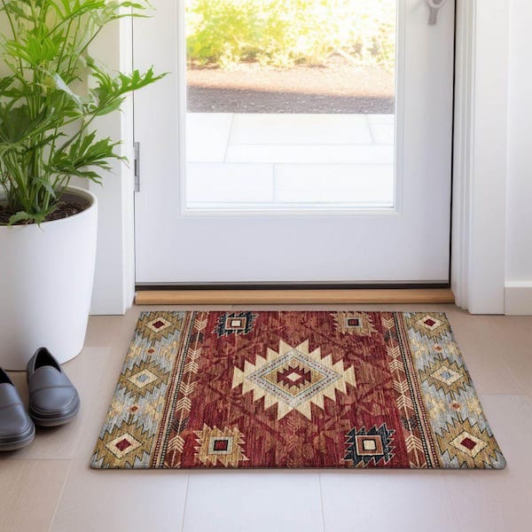 Chantille Machine Washable Indoor/Outdoor Abstract ACN1754 Paprika 2 ft. x 3 ft. Accent Rug