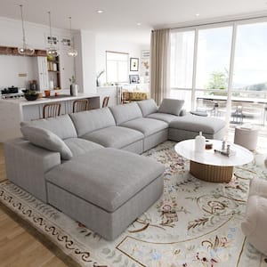 160.5 in. Square Arm 5-Piece Velvet L-Shaped Free Combination Modular Sectional Sofa in Gray with Ottoman