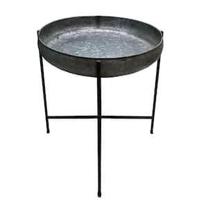 Gray and Black Wide Round Tray Planter with Galvanized Iron Frame and X Shape Base