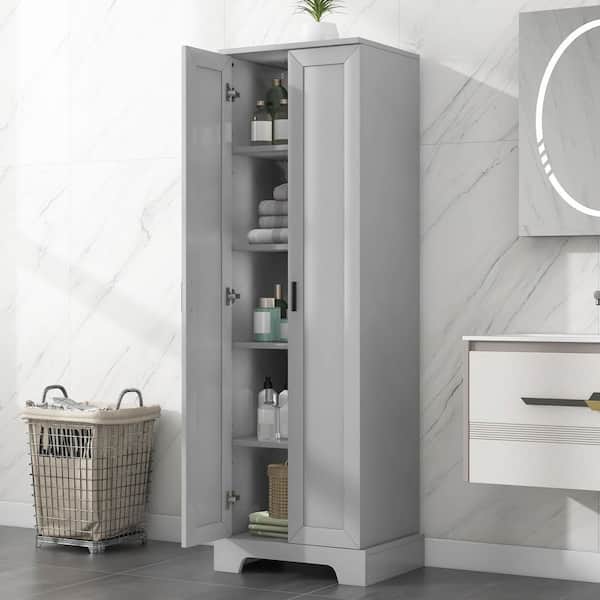 Anky 23.3 in. W x 16.9 in. D x 71.2 in. H Gray MDF Freestanding Bathroom Storage Linen Cabinet