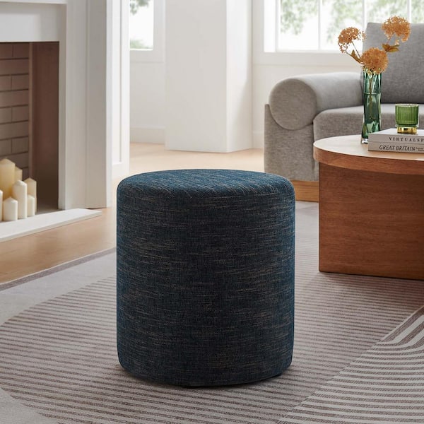 MODWAY Callum 16 in. Heathered Weave Azure Woven Heathered Fabric Upholstered Round Round Ottoman