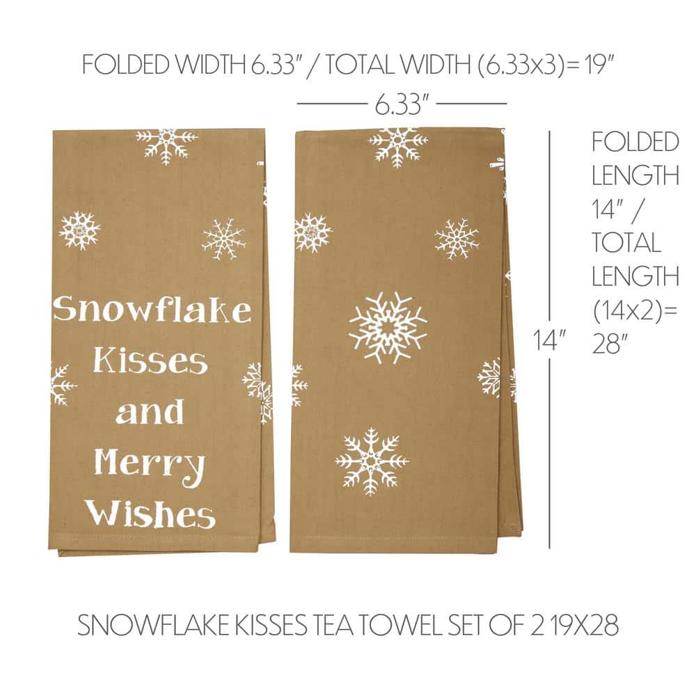 Natural Tan Cotton Snowflake Kisses and Merry Wishes Kitchen Towel Set