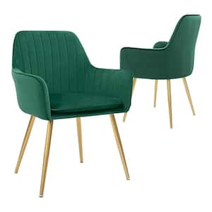 Modern Living Dining Room Accent Arm Chairs Club Guest with Gold Metal Legs, Set of 2, Green