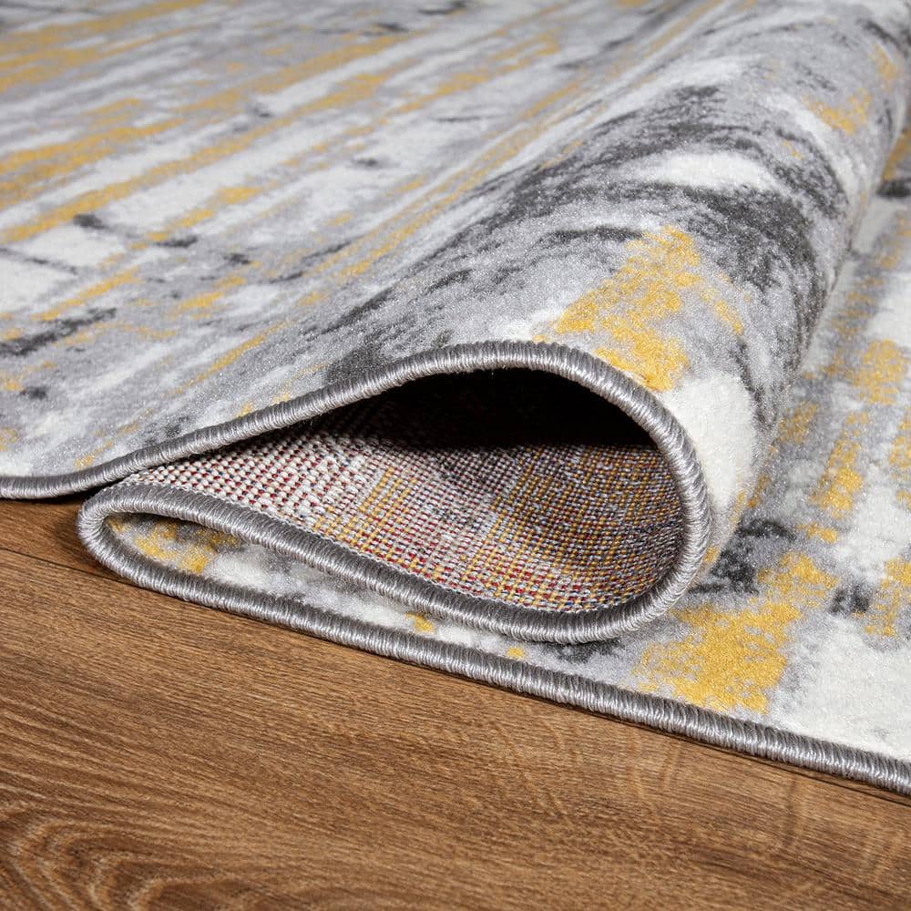 Yellow and Gray Abstract 8' x 10' Synthetic Area Rug