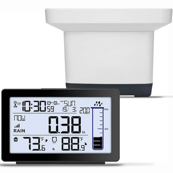 Wireless Rain Gauge, Digital Rain Gauge Outdoors Best Rated with Thermometer, Accurate Self-Emptying Rain Measure Gauge