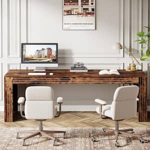 BYBLIGHT Capen 79 in. Rectangle Rustic Brown Engineered Wood Computer ...