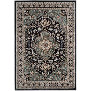 Lyndhurst Anthracite/Teal 6 ft. x 9 ft. Border Area Rug