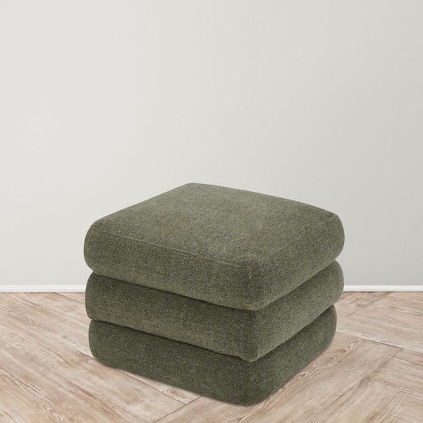 Lucien Shadowed Green 21.65 in. Ottoman with Polyester Upholstery and Kiln-Dried Solid Wood Frame