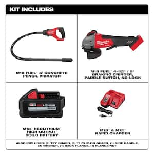 M18 FUEL 18V Lithium-Ion Brushless Cordless 4 ft. Concrete Pencil Vibrator Kit with 6.0 Ah Battery & M18 FUEL Grinder