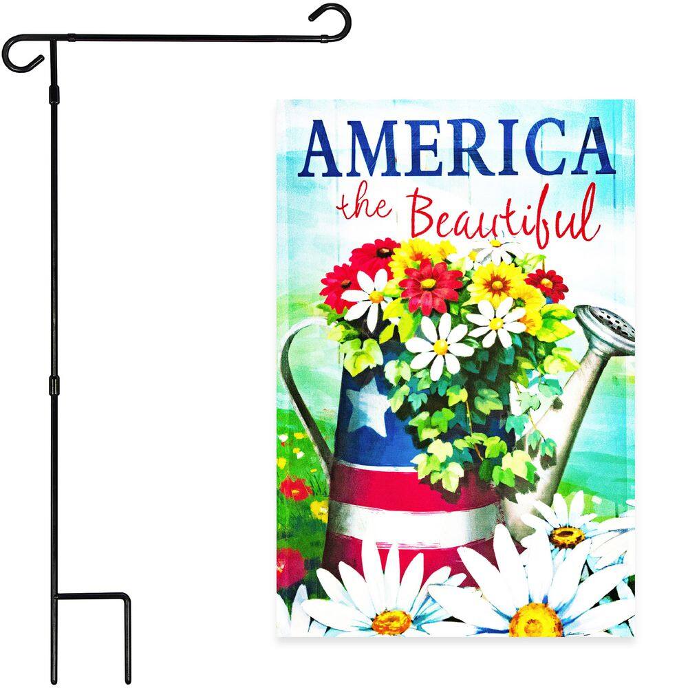 1 ft. x 1.5 ft. Polyester Beautiful USA Spring Flowers Watering Can Patriotic Garden Flag with 3 ft. Black Iron Flagpole price history on PriceWatchPro