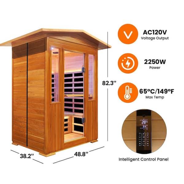 Moray 2-Person Outdoor Infrared Sauna in Red Cedar with Bluetooth Speakers, 9-Heating Panels, 2250W