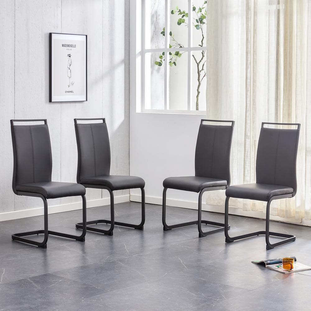 Set of 4-Modern Black PU Faux Leather High Back Upholstered Armless Dining 
