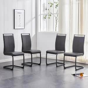 Set of 4-Modern Black PU Faux Leather High Back Upholstered Armless Dining Chair with C-shaped Black Coating Metal Legs