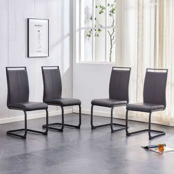 Unbranded Set of 4-Modern Black PU Faux Leather High Back Upholstered Armless Dining Chair with C-shaped Black Coating Metal Legs