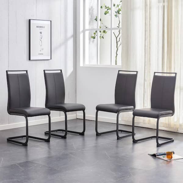 IDEAGLE Set of 4-Modern Black PU Faux Leather High Back Upholstered Armless Dining Chair with C-shaped Black Coating Metal Legs
