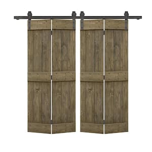 40 in. x 84 in. Mid-Bar Series Aged Barrel Stained DIY Wood Double Bi-Fold Barn Doors with Sliding Hardware Kit
