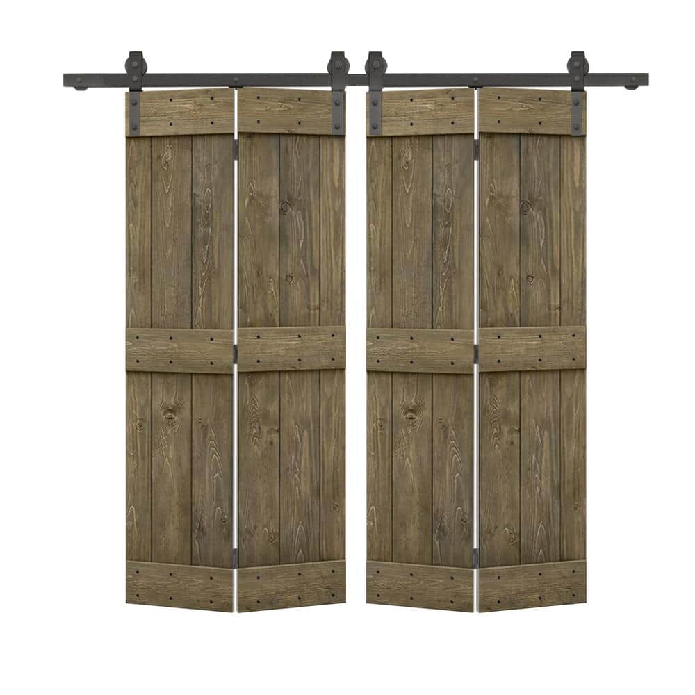 60 in. x 80 in. Mid-Bar Series Solid Core Aged Barrel Stained DIY Wood Double Bi-fold Doors with Sliding Hardware Kit price history on PriceWatchPro