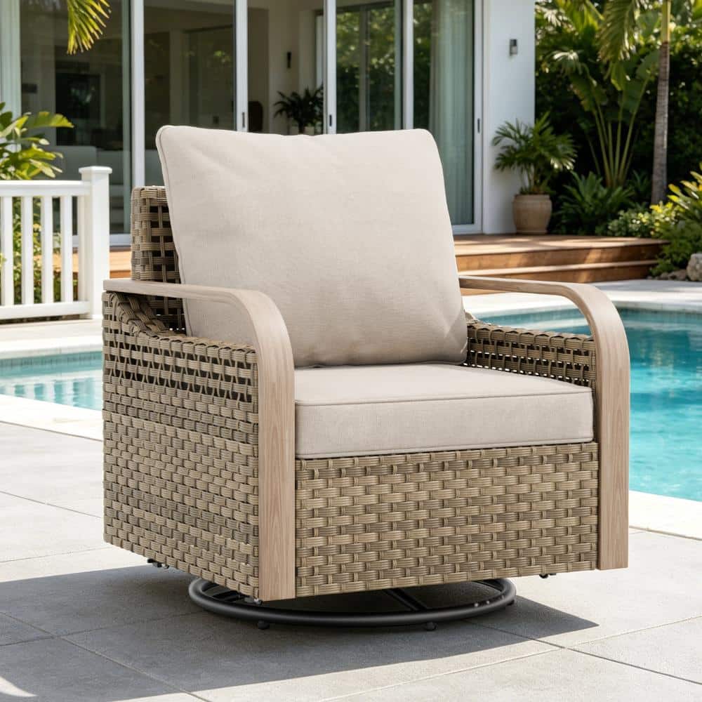 Patio Wicker Swivel & Rocking Chair Outdoor Conversation Set w/ PE Rattan Steel Frame All-Weather Anti-UV 1 PC, Beige price history on PriceWatchPro