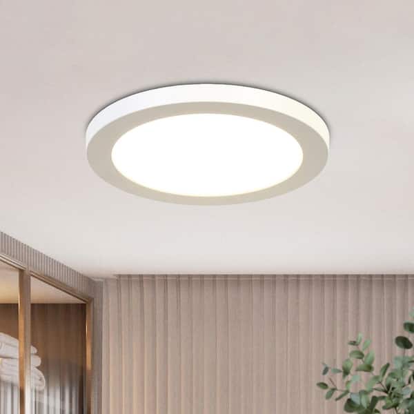 7.1 in. 75-Watt Equivalent Modern Matte White Damp Rated LED Flush Mount Ceiling Light with 5 Selectable CCT