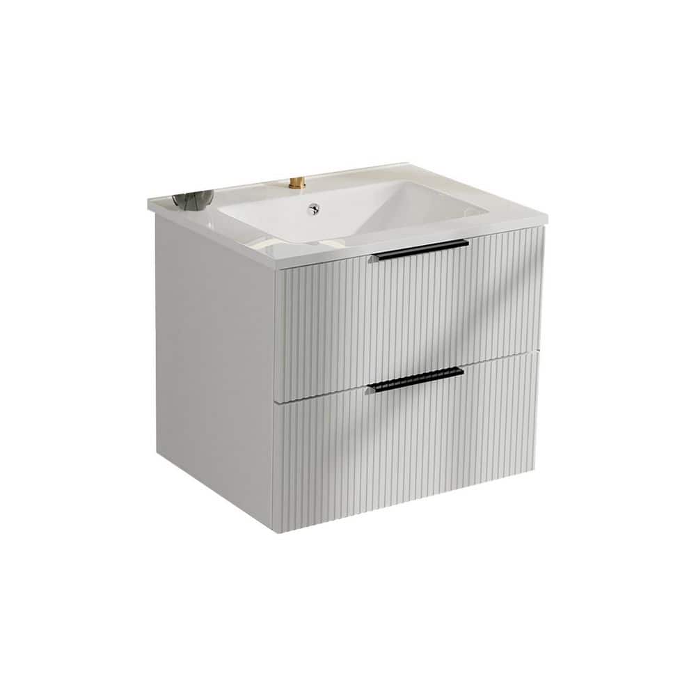 24 in. W x 18 in. D x 20 in. H Single Sink Bath Vanity in White with White Ceramic Top and Fluted Panel price history on PriceWatchPro