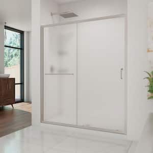 Infinity-Z 34 in. x 60 in. Semi-Frameless Sliding Shower Door in Brushed Nickel with Center Drain Base and BackWalls