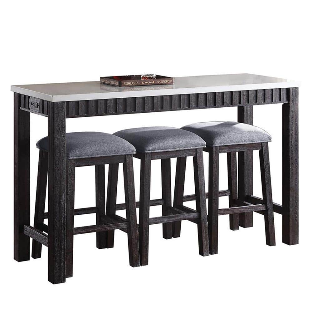 60" Weathered Espresso Marble Top Counter Height Dining Set